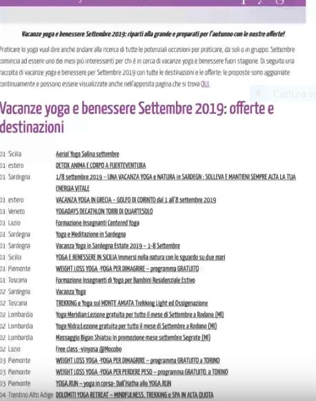 Calendario eventi mese per mese portale EventiYoga